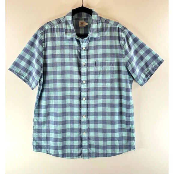 Faherty Mens Button Up Shirt Blue Ventura Short Sleeve Linen Plaid Stretch Large - Picture 2 of 10